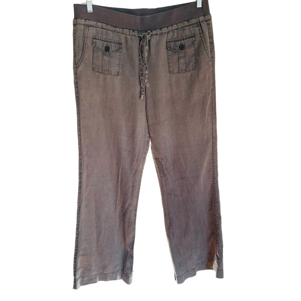 Sandro Womens 100% Linen‎ Wide Leg Pants 14 Gray Elastic Drawstring Waist Beach